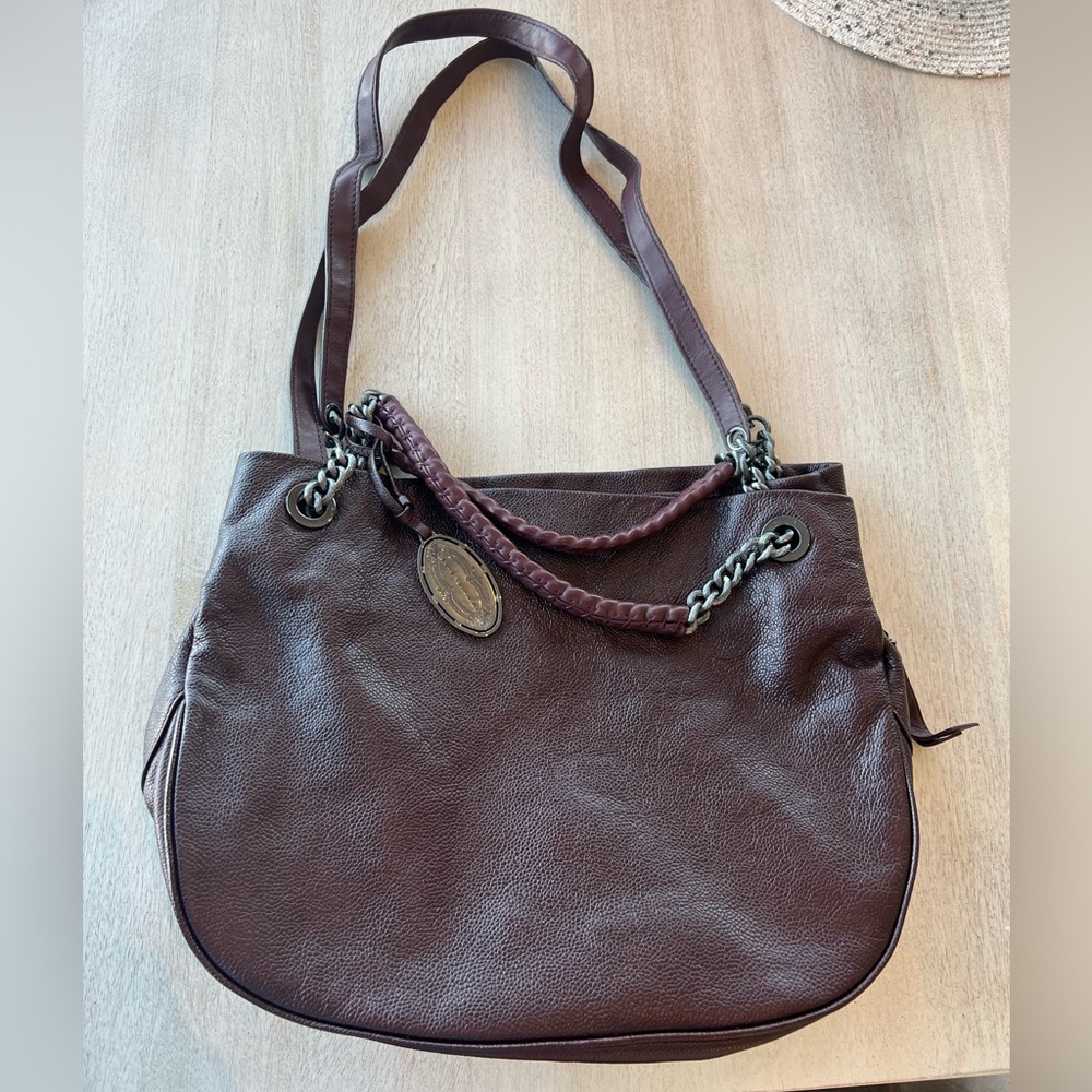 NWT Elie Tahari 100% Pebbled Leather Tote in Claret